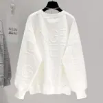 Men's And Women's Three-dimensional Letters Trendy Round-neck Non-hoodie Thin Loose Long Sleeve Top - Image 2