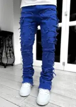 Men Trousers Individual Patched Pants Long Tight Fit Stacked Jeans For Mens Clothing - Image 9